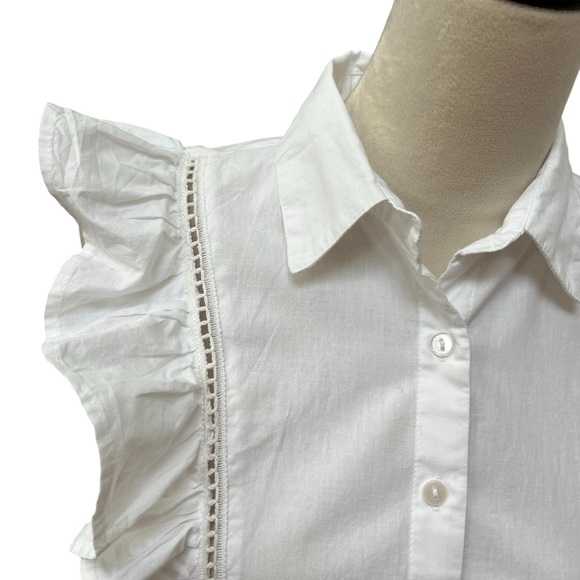 Sim & Sam New Women’s Medium White Ruffle Button Up Sleeveless Top Front Tie - Picture 2 of 8